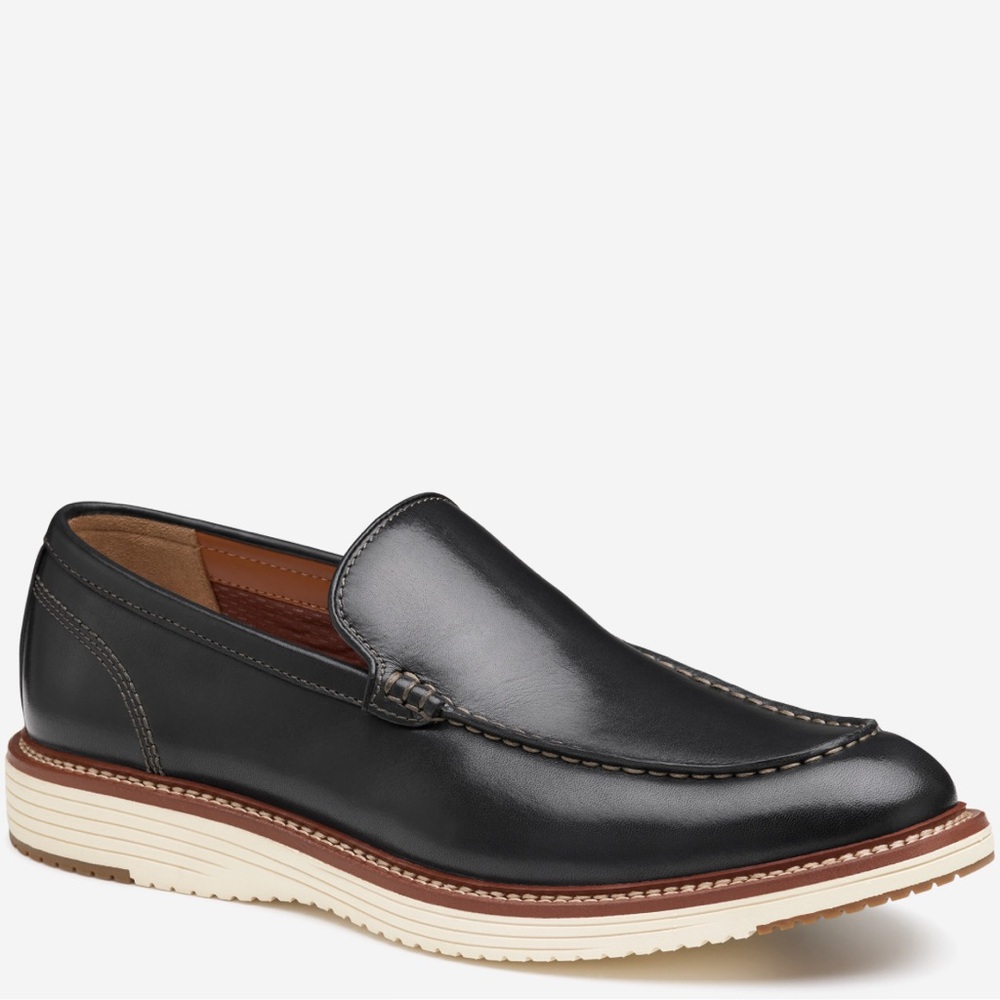 Johnston & Murphy 11 Black Upton Venetian Full Grain Leather Slip On Shoe